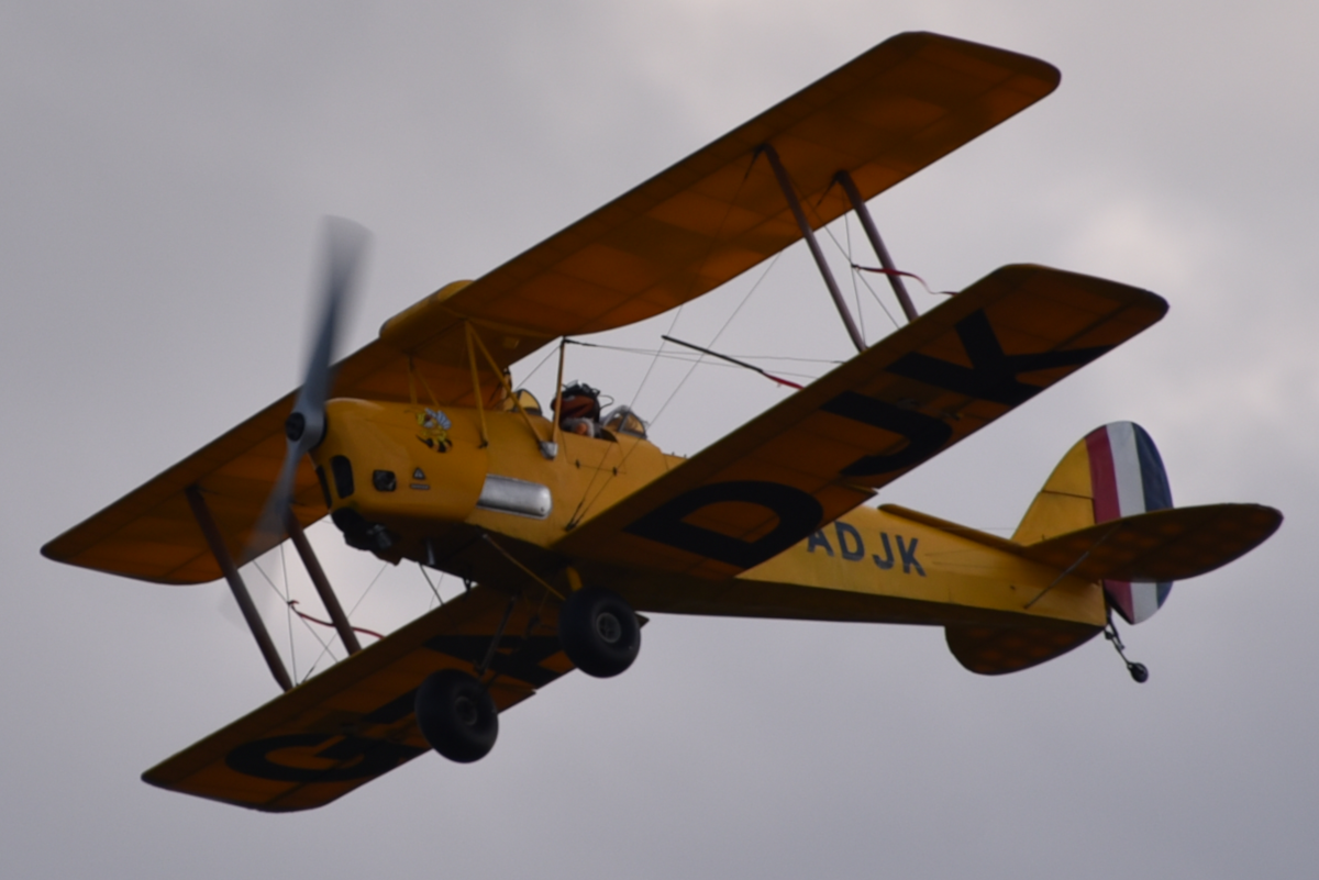 Ernie im Cockpit seiner Tiger Moth